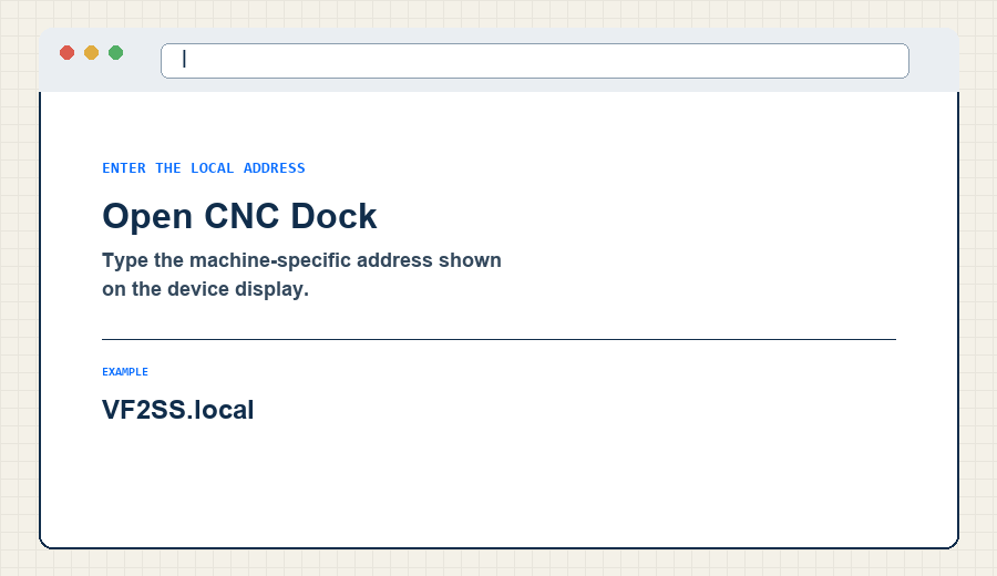 Demonstration of entering VF2SS.local and dragging a CNC program into the CNC Dock web interface